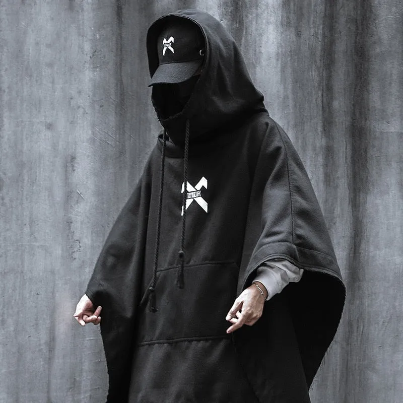 Black Hooded Wizard Sweatshirts Coat Men  Batwing Sleeve Hoodies Casual Men Coat Techwear WB458