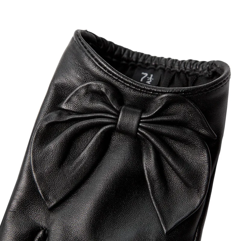 Black Leather Bow Tie Wrist Gloves