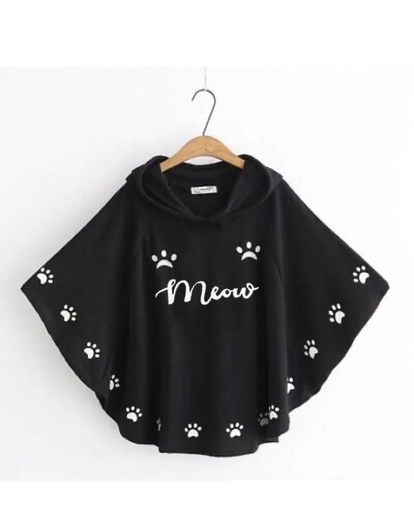 Black Meow Printed Hood Cape