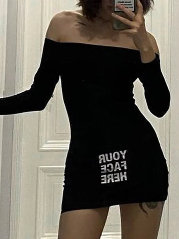 Black Off Shoulder Long Sleeve Mini Dress