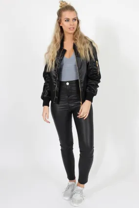 Black Satin Bomber Jacket - Neve