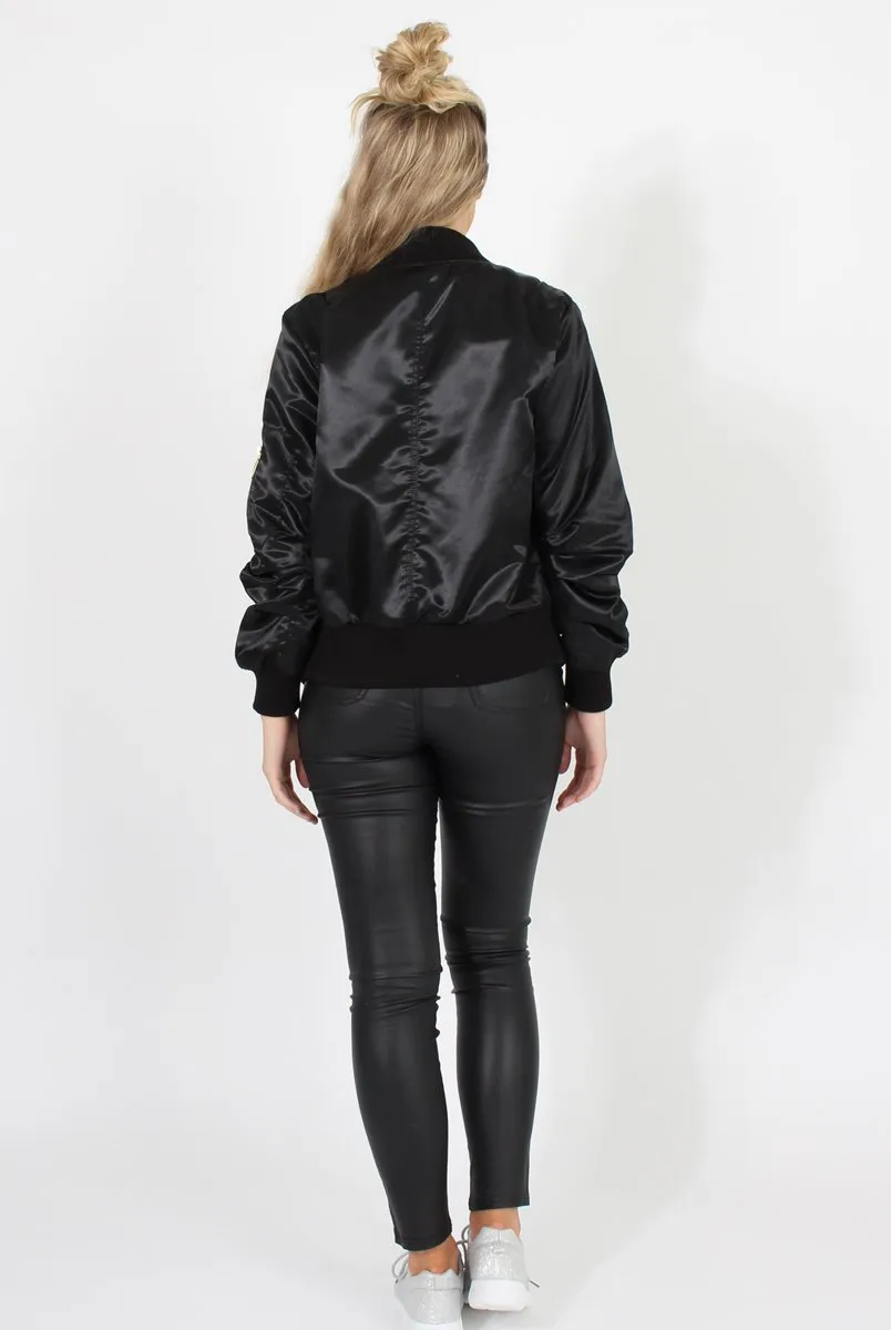 Black Satin Bomber Jacket - Neve