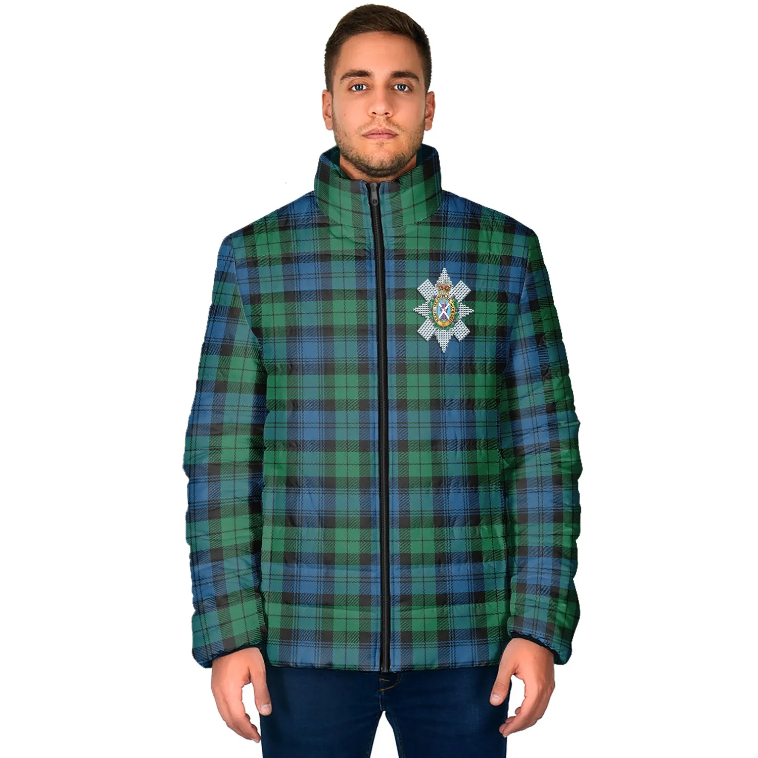 Black Watch Ancient Tartan Padded Jacket with Family Crest