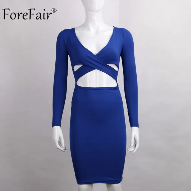 Blue Black White Long Sleeve Elastic Cotton Warm Winter Elegant Party Dresses 2015 Sexy Midi Pencil Club Bandage Bodycon Dress