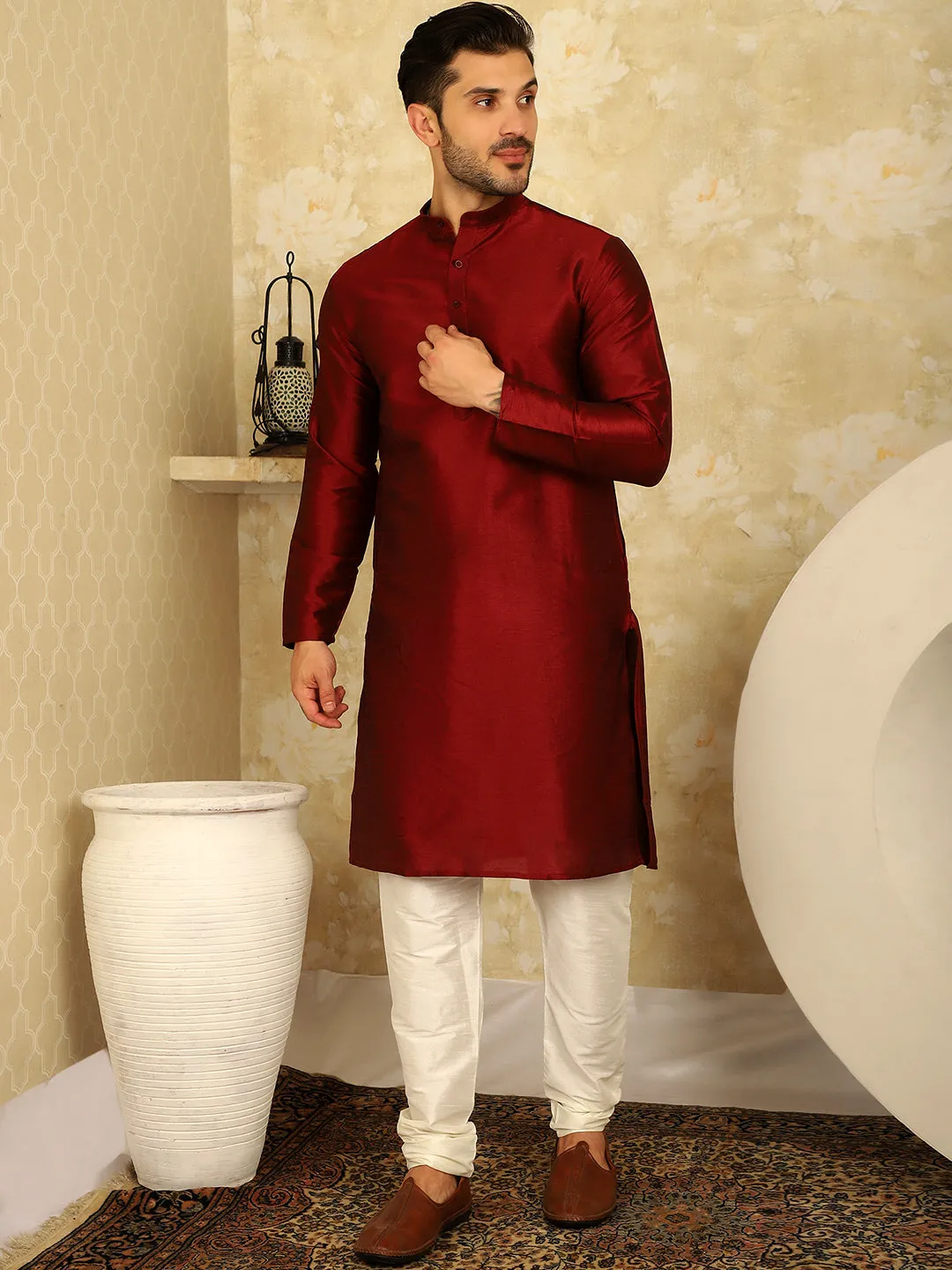 Blue Woven Design Nehru Jacket With Kurta Pyjama Set