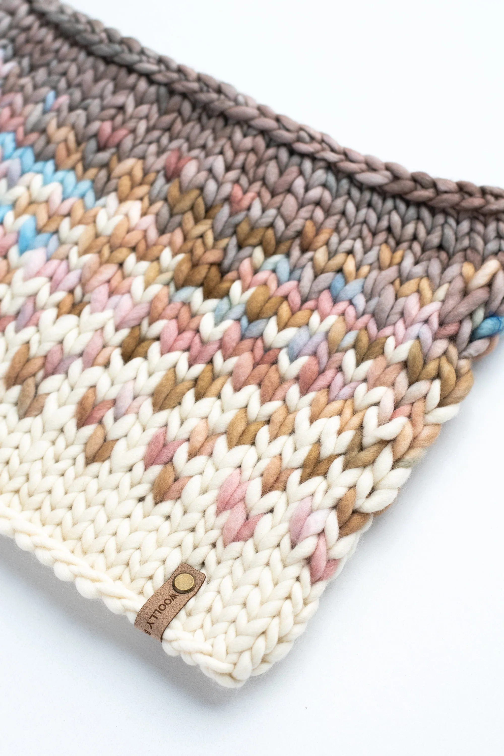 Blush Pink and Beige Merino Wool Fair Isle Hand Knit Cowl