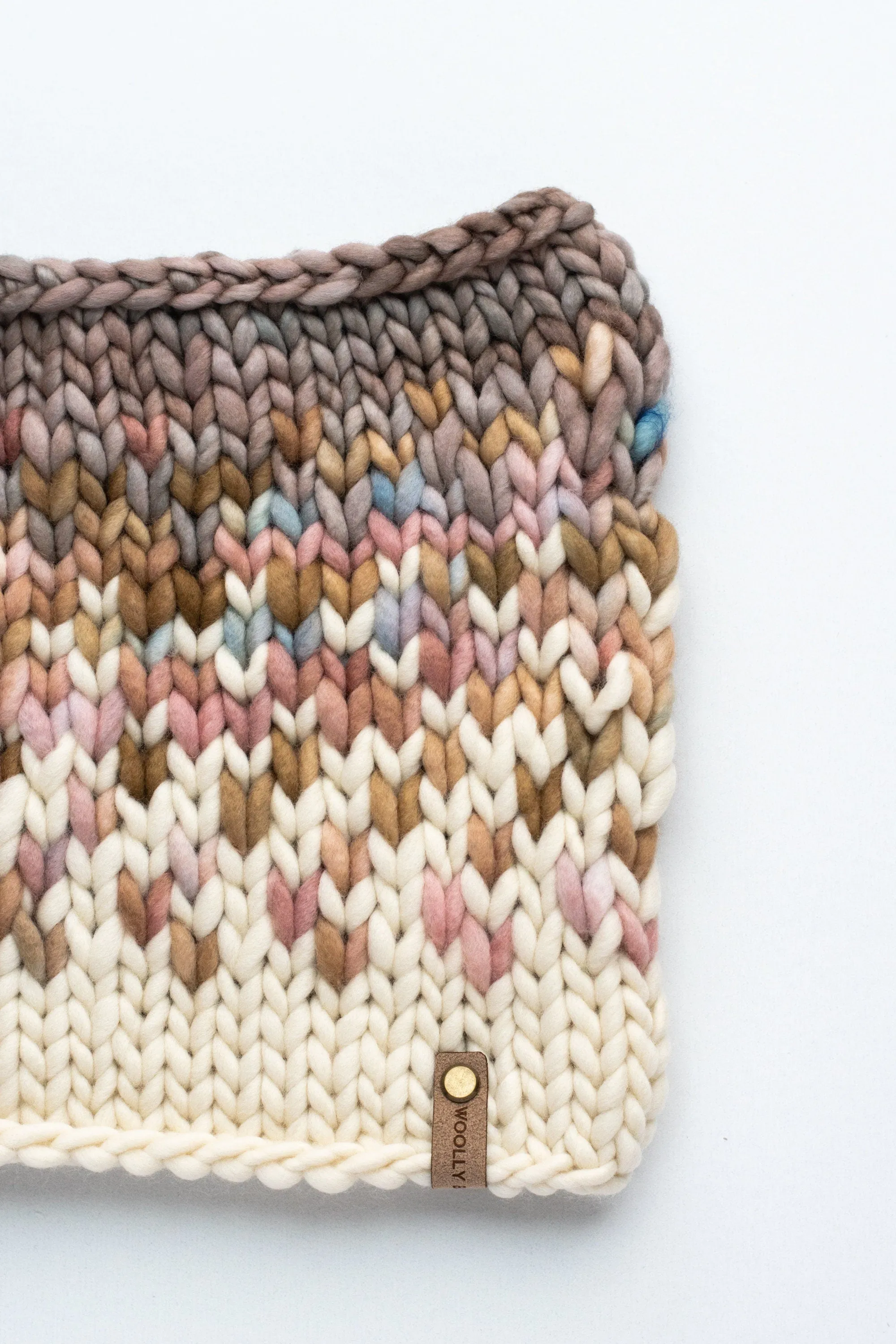 Blush Pink and Beige Merino Wool Fair Isle Hand Knit Cowl