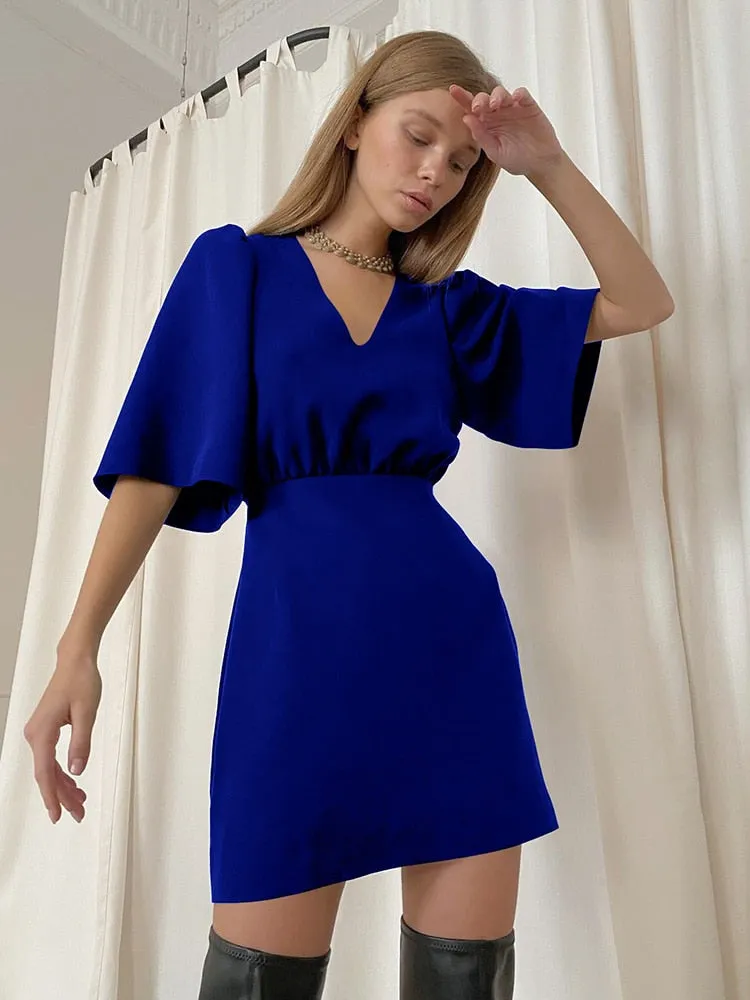 Bodycon Satin Mini Dress Summer Elegant Party Night Backless Slim Fit Midi Dress