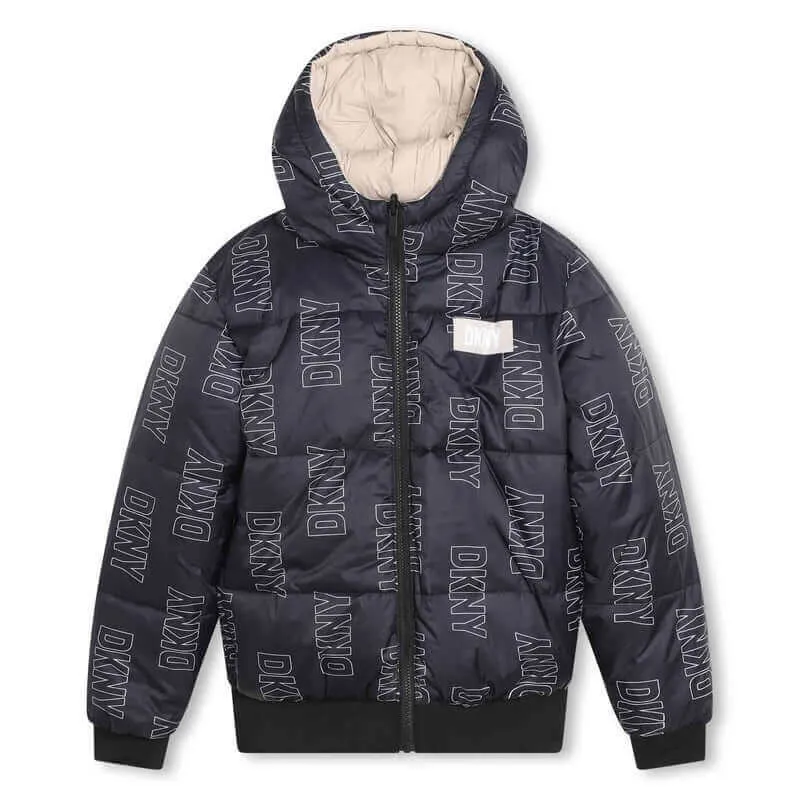 Boys Black & Beige Reversible Puffer Jacket