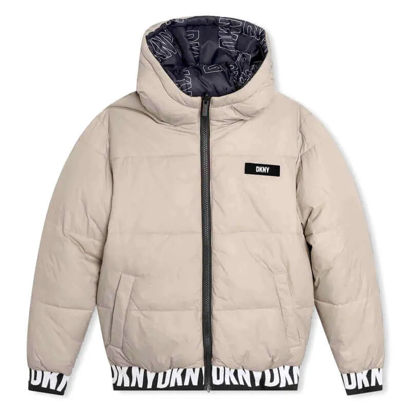 Boys Black & Beige Reversible Puffer Jacket