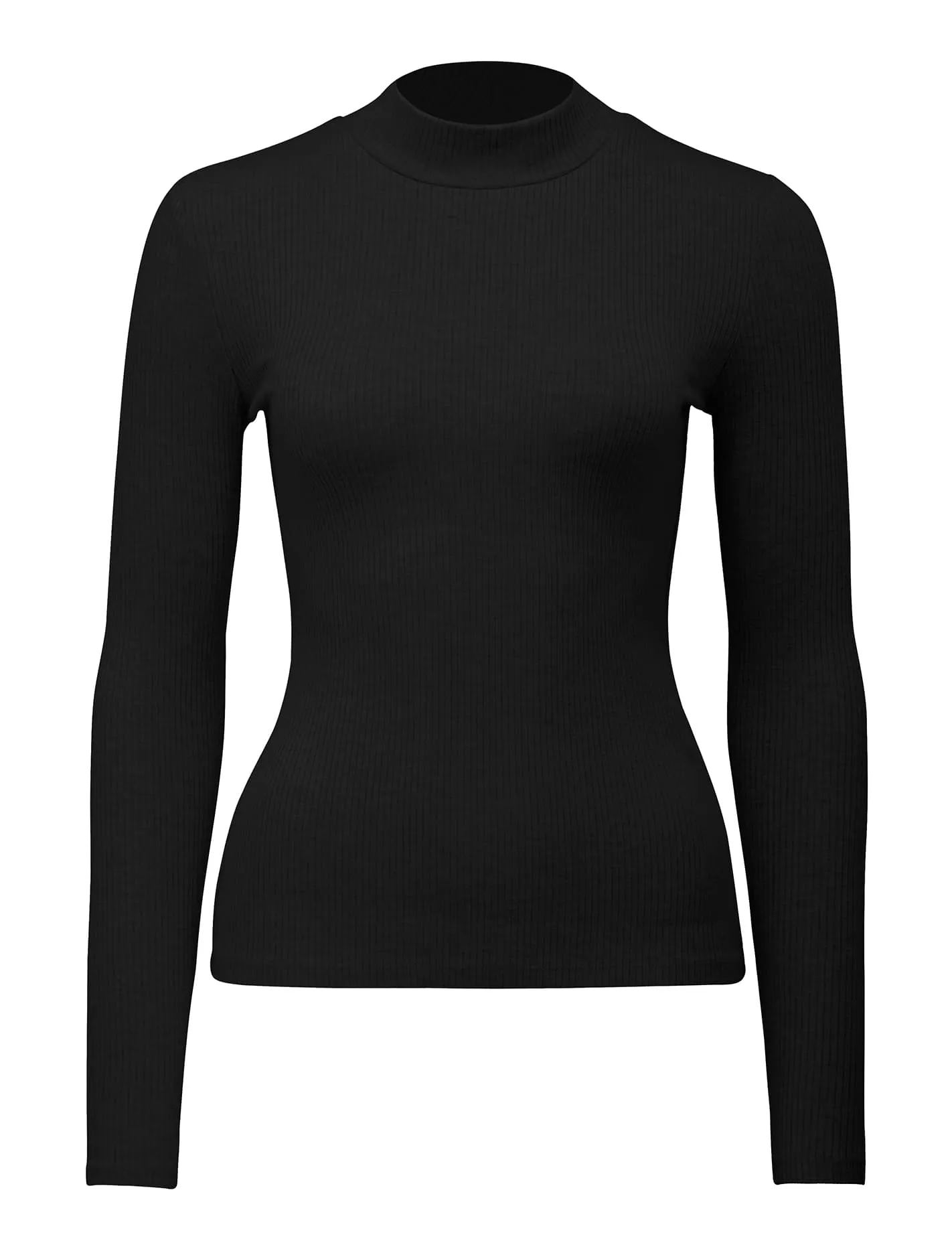 Brandi High Neck Rib Long Sleeve Top