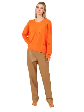 Brodie Cashmere Orange Smiley Stitch Crew