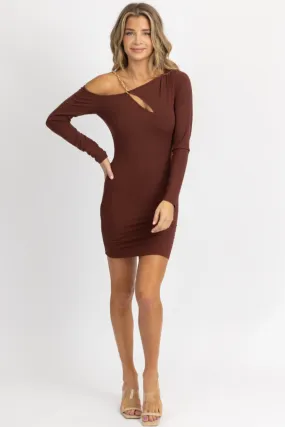 BROWNIE ASYMMETRICAL CHAIN TRIM MINI DRESS