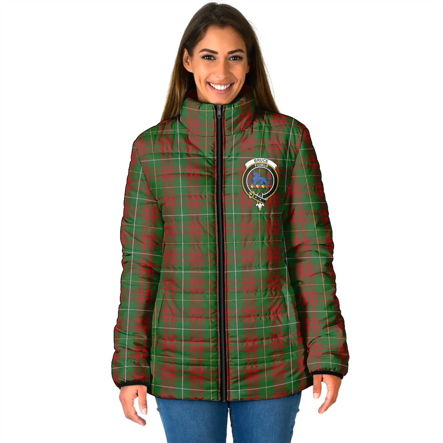 Bruce Hunting Tartan Padded Jacket with Family Crest