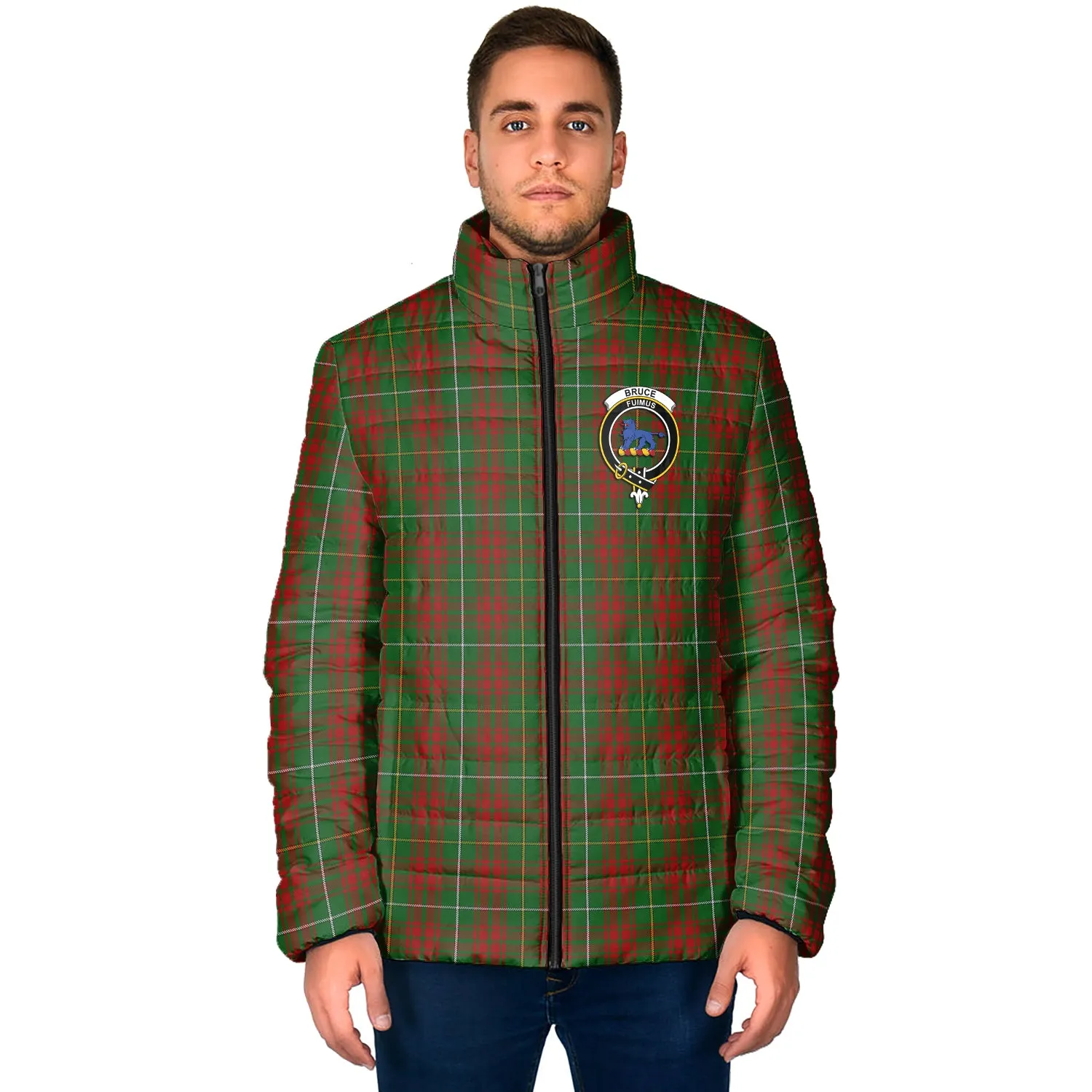 Bruce Hunting Tartan Padded Jacket with Family Crest