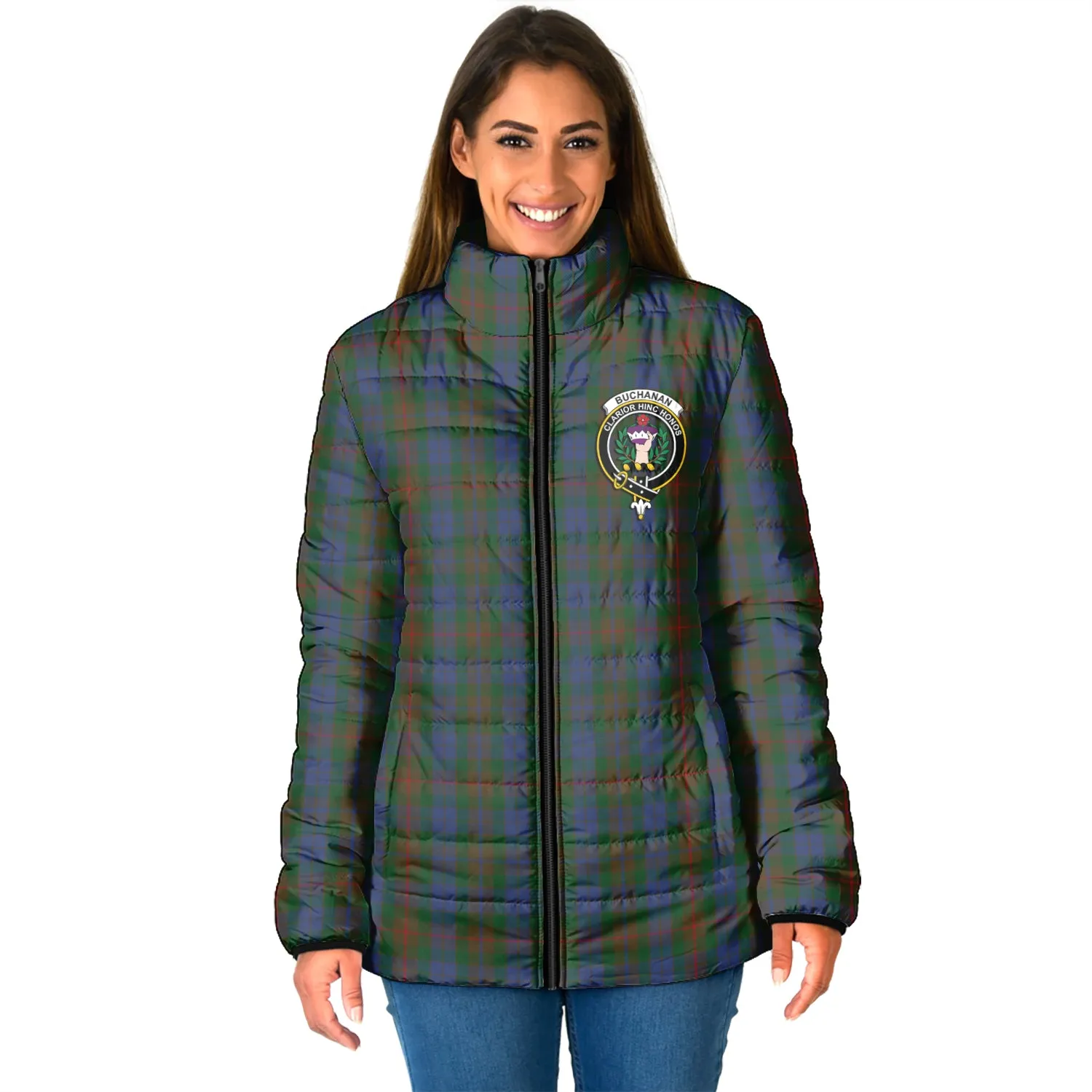 Buchanan Hunting Tartan Padded Jacket with Family Crest