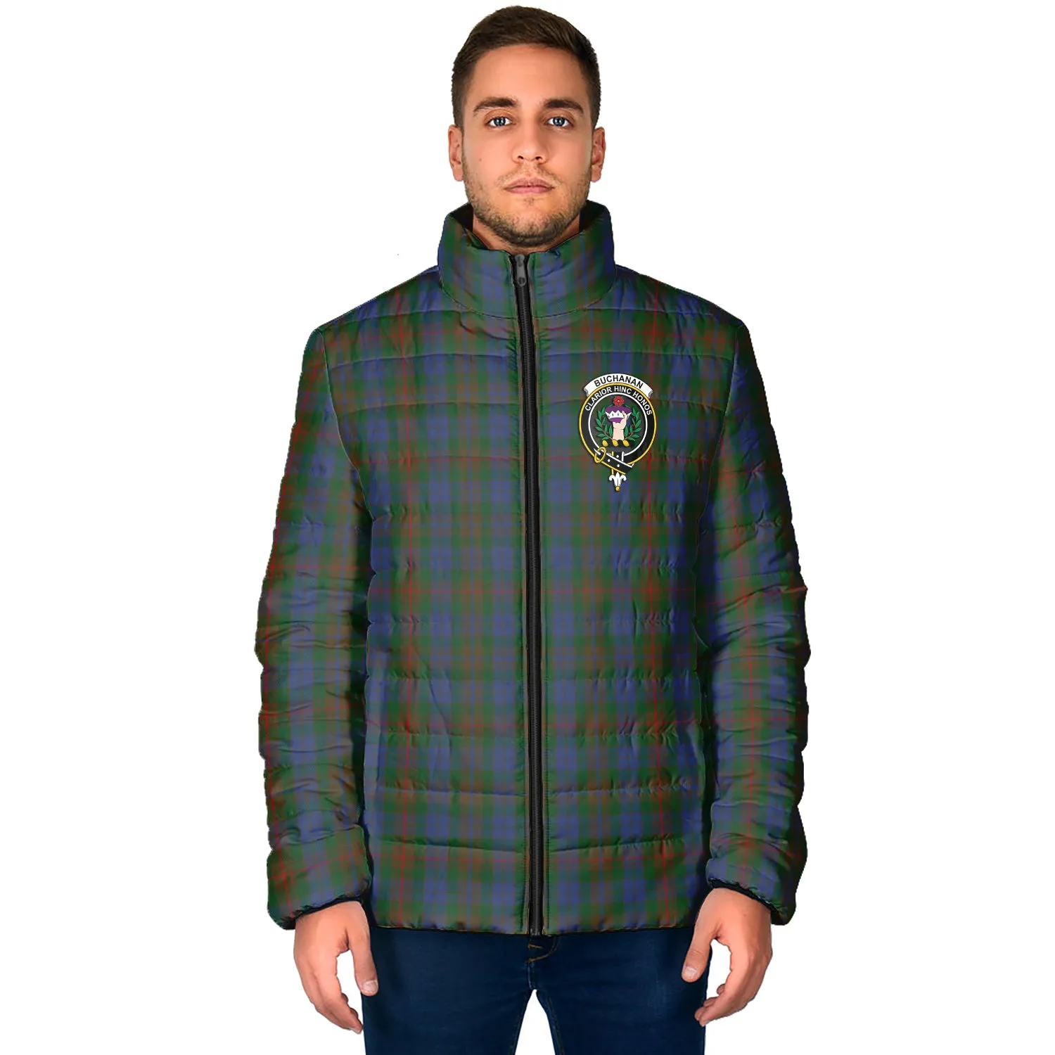 Buchanan Hunting Tartan Padded Jacket with Family Crest