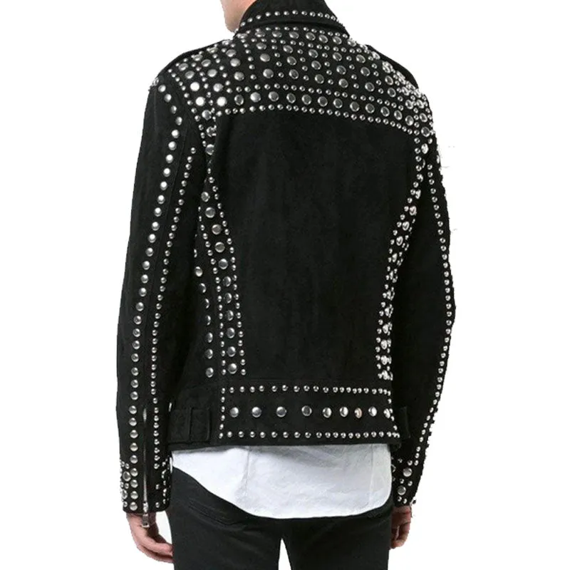 Buy Genuine Leather Men Black Punk Rock Studded Jacket For Sale