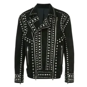 Buy Genuine Leather Men Black Punk Rock Studded Jacket For Sale