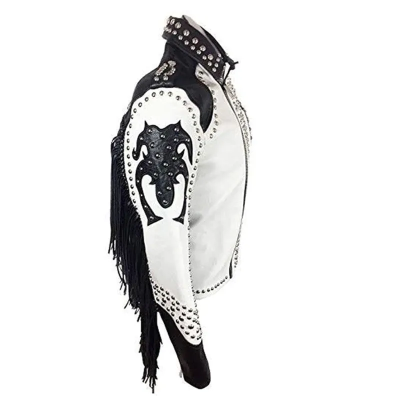 Buy Rock Punk Gothic Best Genuine Studded Motorcycle Fringe Biker Leather Jackets For Sale