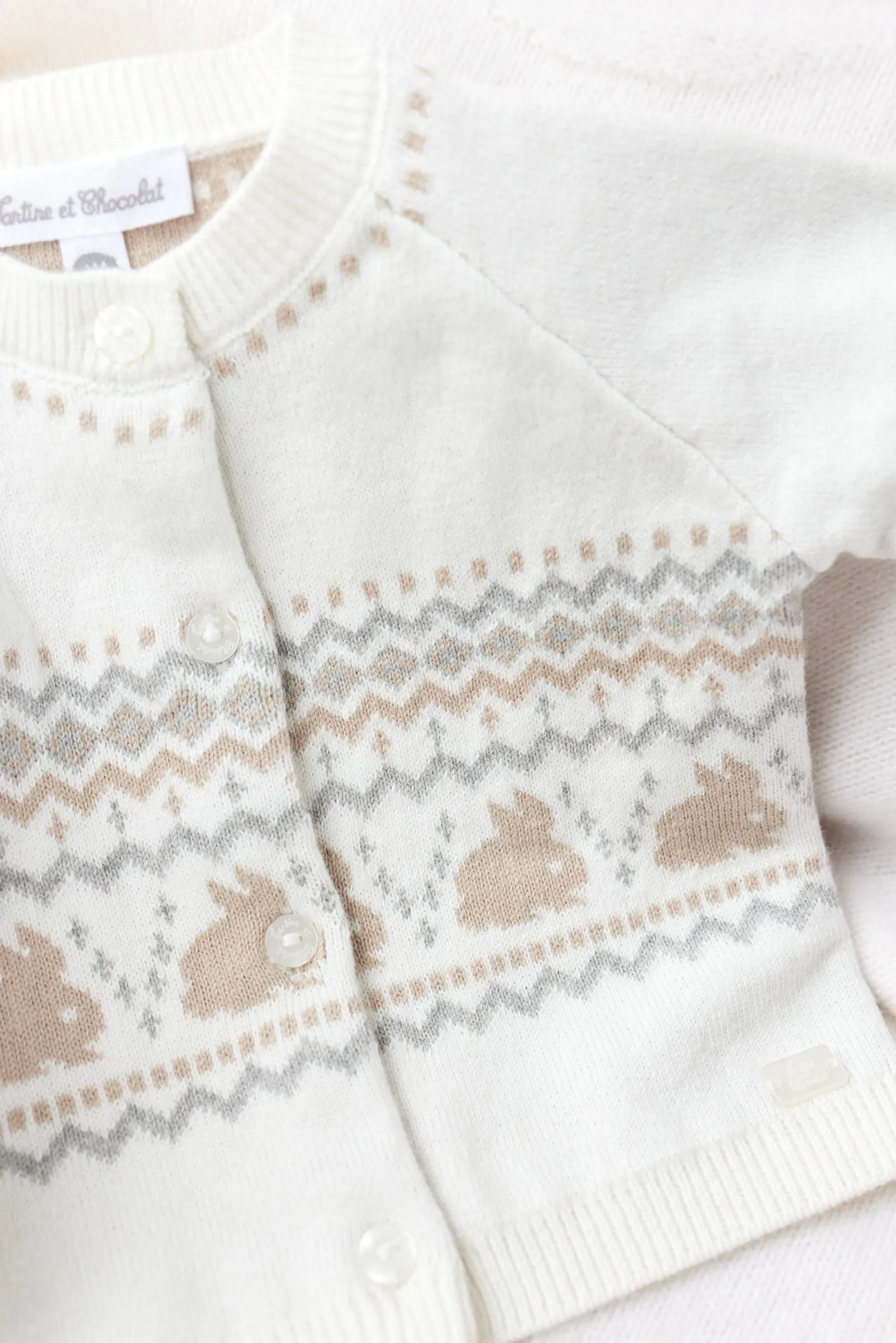 Cardigan - Ecru jacquard lapin