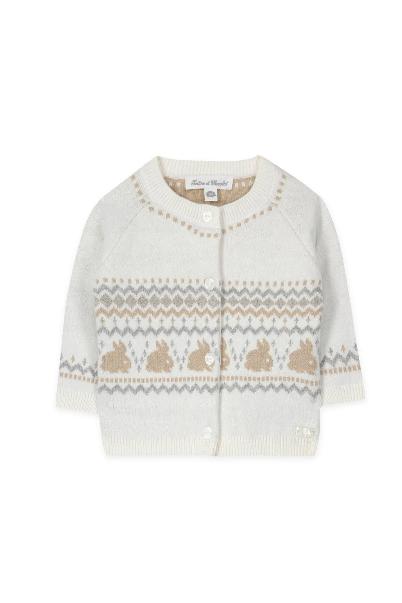 Cardigan - Ecru jacquard lapin