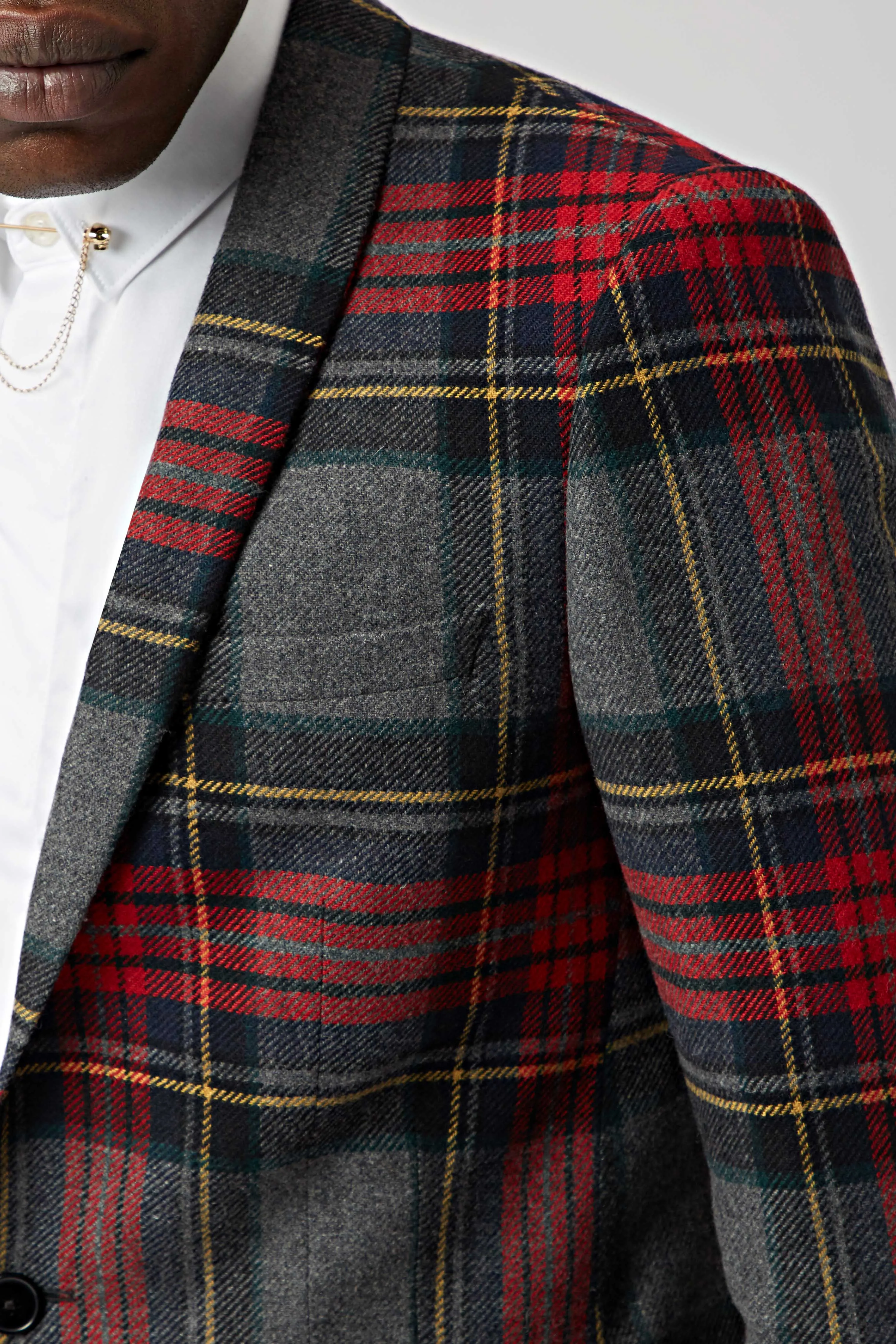 Cardosi Skinny Fit Red Tartan Wool Jacket