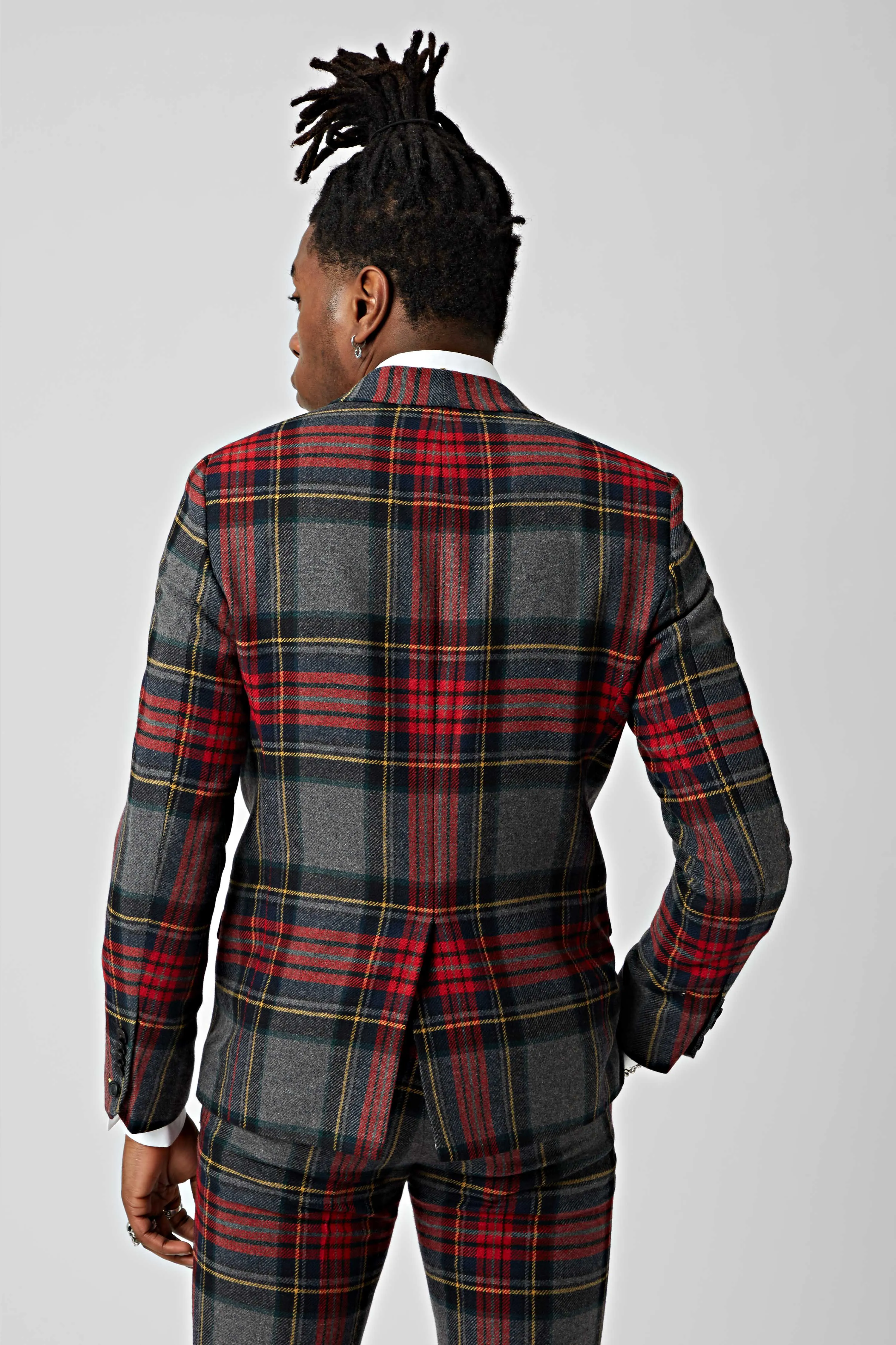 Cardosi Skinny Fit Red Tartan Wool Jacket