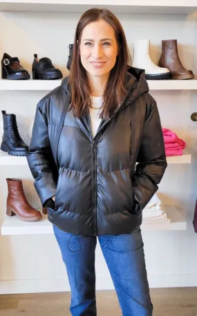 Carré Noir - Vegan Leather Puffer Jacket