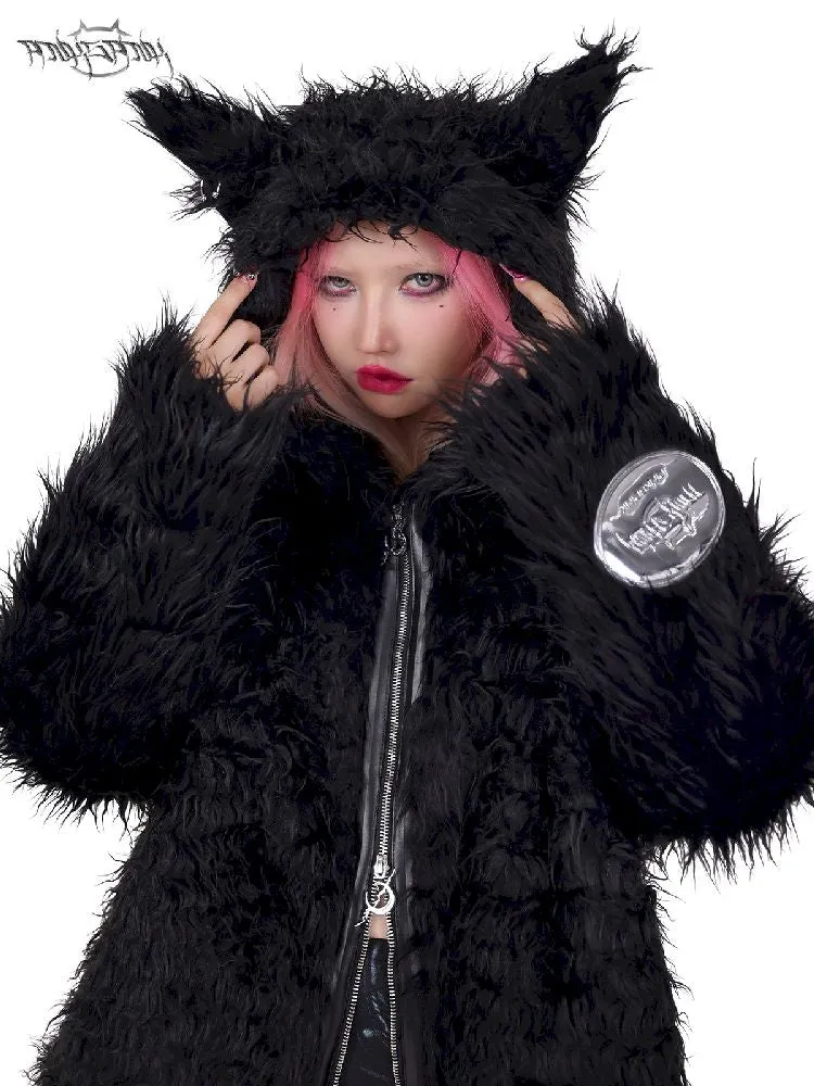 Cat Ear Demon Hooded Punk Fur Coat【s0000005702】