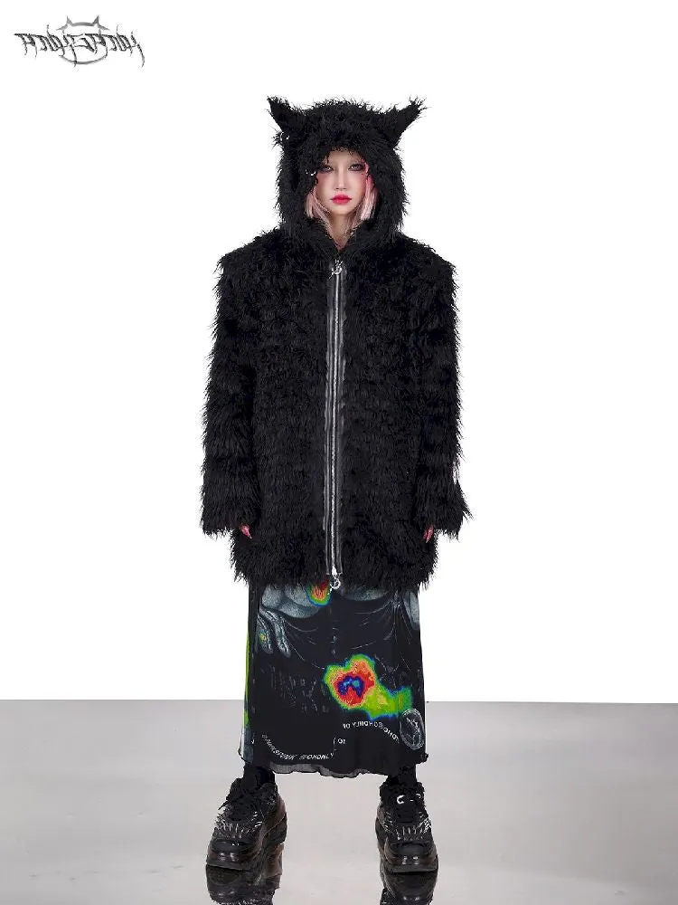 Cat Ear Demon Hooded Punk Fur Coat【s0000005702】