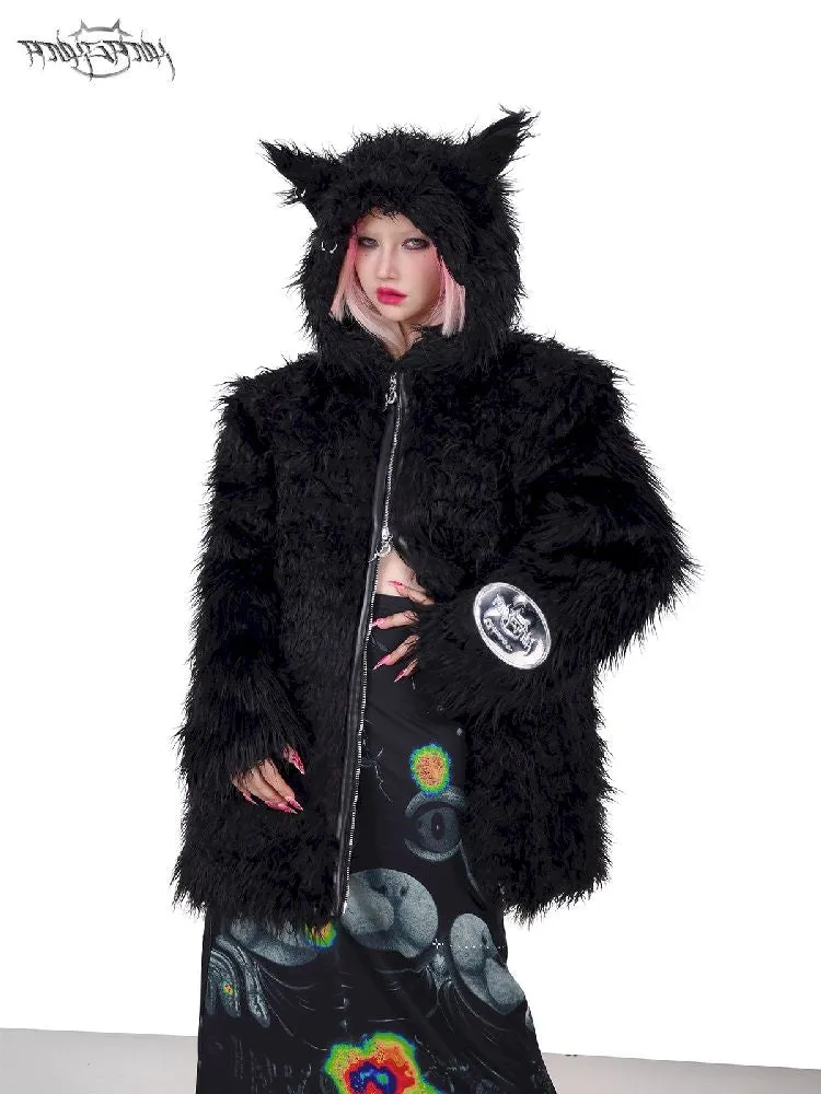 Cat Ear Demon Hooded Punk Fur Coat【s0000005702】