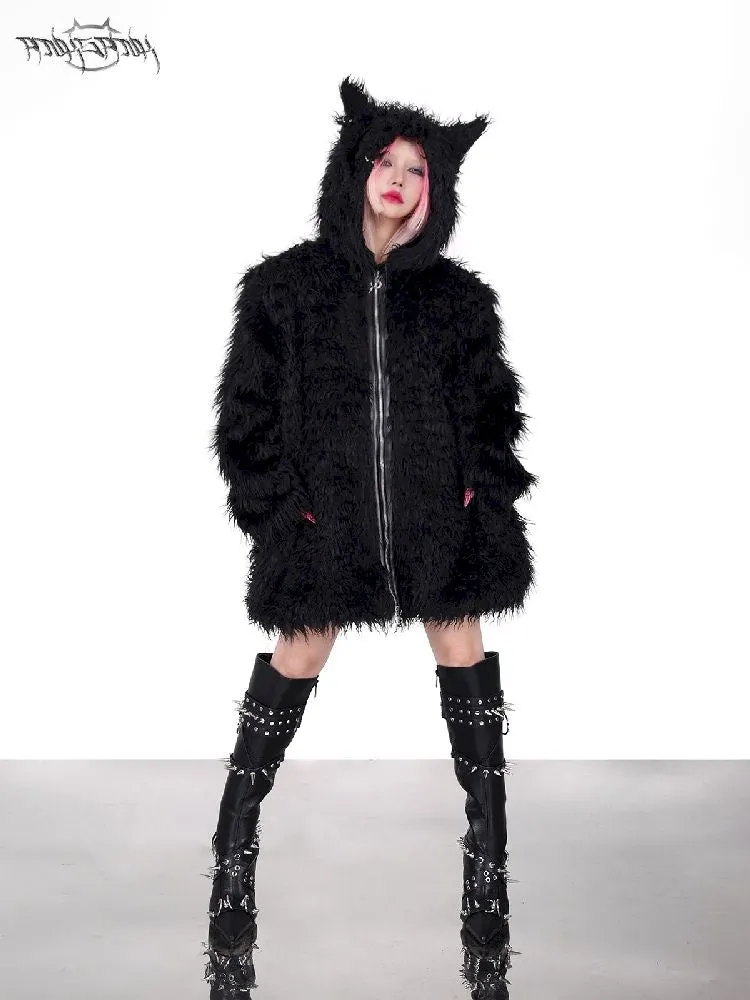 Cat Ear Demon Hooded Punk Fur Coat【s0000005702】