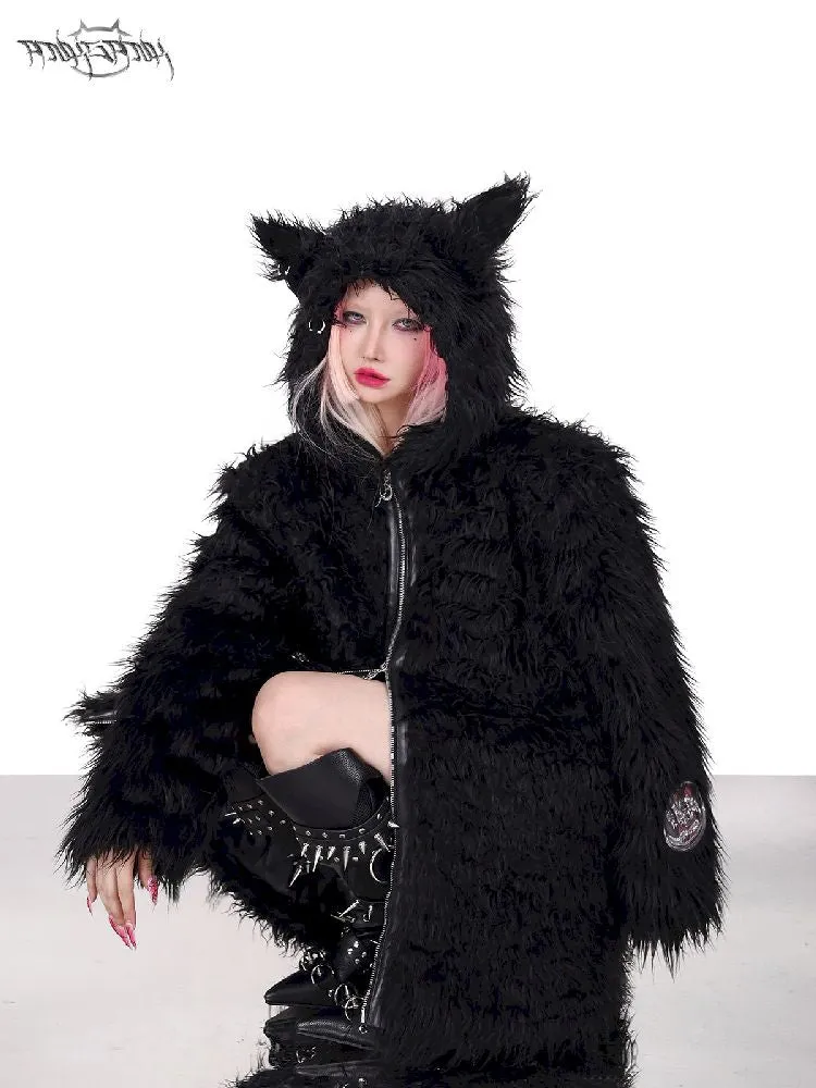 Cat Ear Demon Hooded Punk Fur Coat【s0000005702】