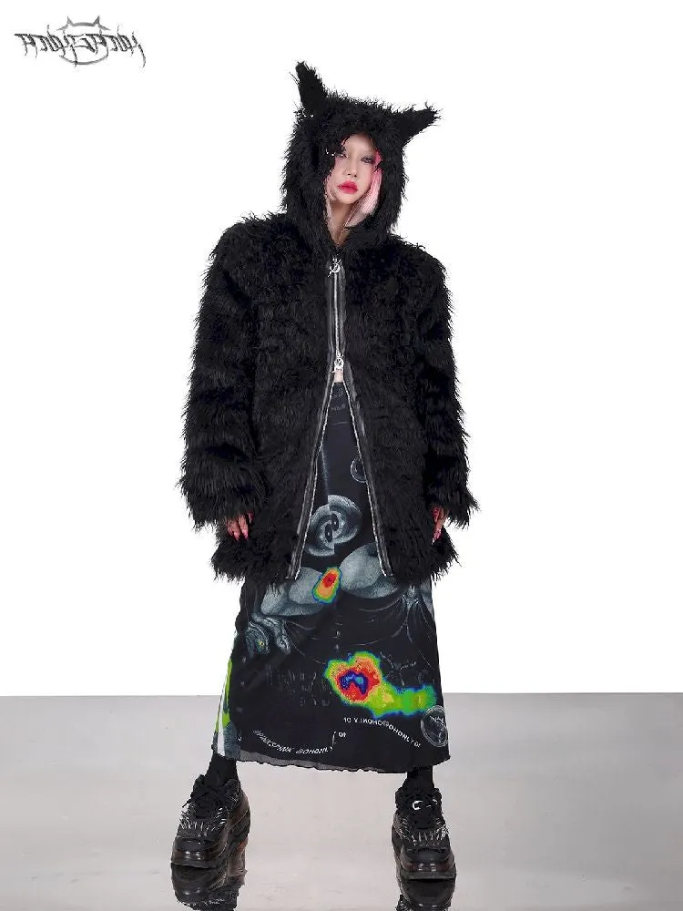 Cat Ear Demon Hooded Punk Fur Coat【s0000005702】