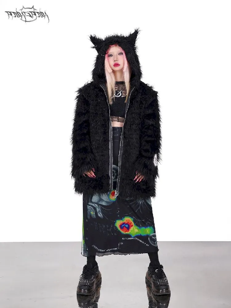 Cat Ear Demon Hooded Punk Fur Coat【s0000005702】