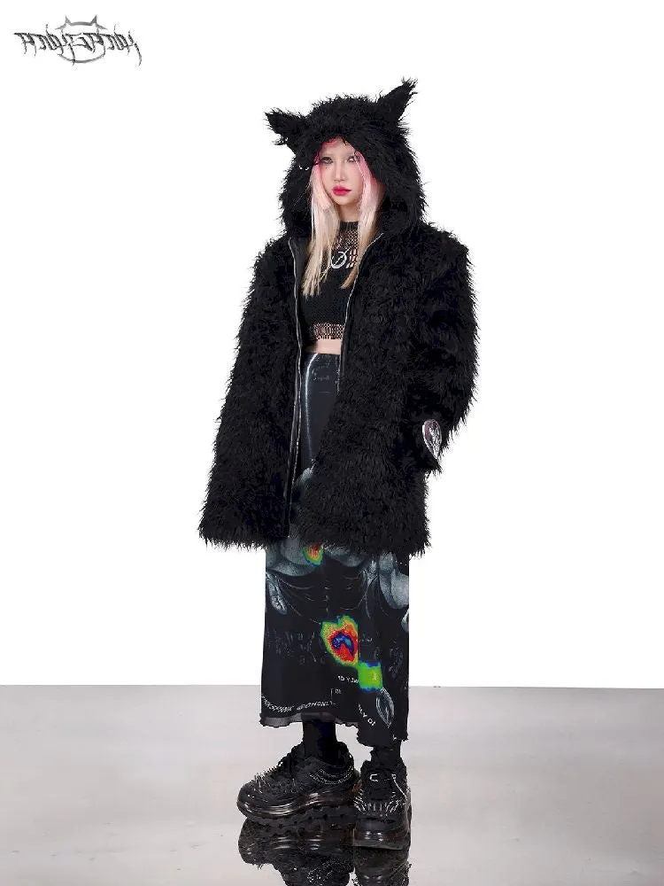 Cat Ear Demon Hooded Punk Fur Coat【s0000005702】