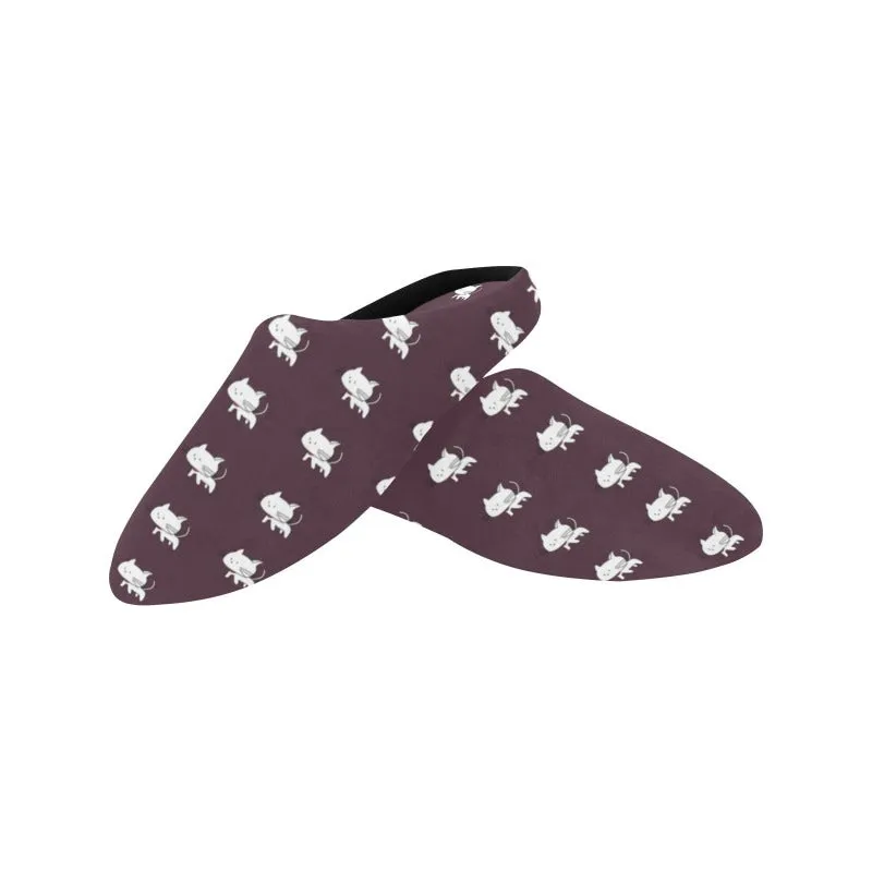 Cat Pattern Slippers For Women Non-Slip Cotton Brown