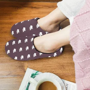 Cat Pattern Slippers For Women Non-Slip Cotton Brown