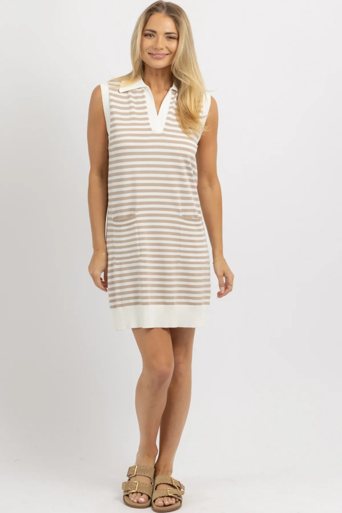 CATALINA TAUPE STRIPE MINI DRESS