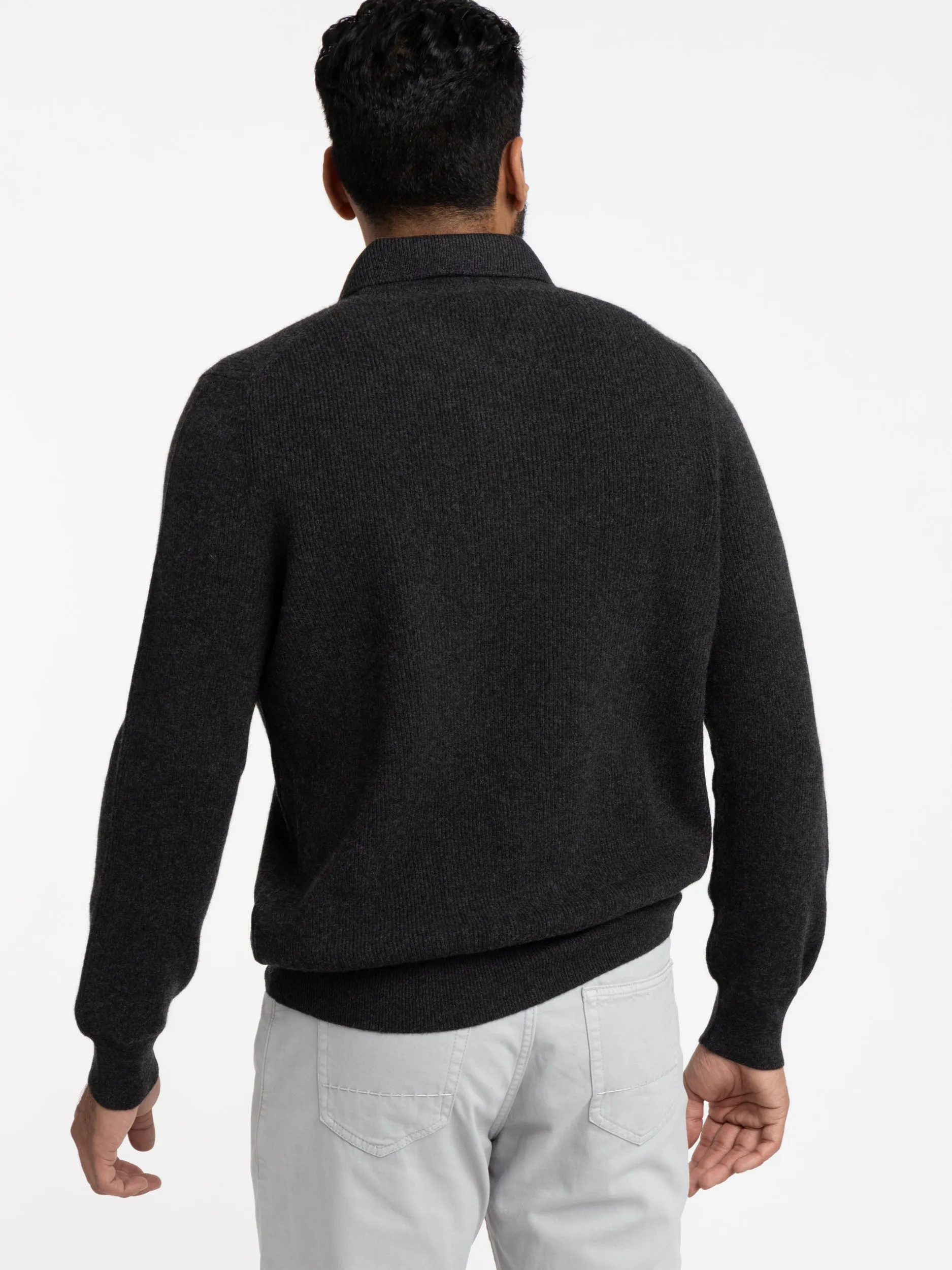 Charcoal Grey Cashmere Polo Sweater