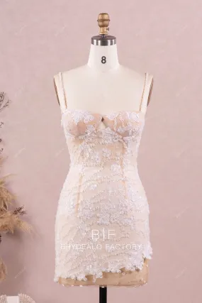 Chic Beaded Straps Lace Mini Length Bodycon Bridal Dress