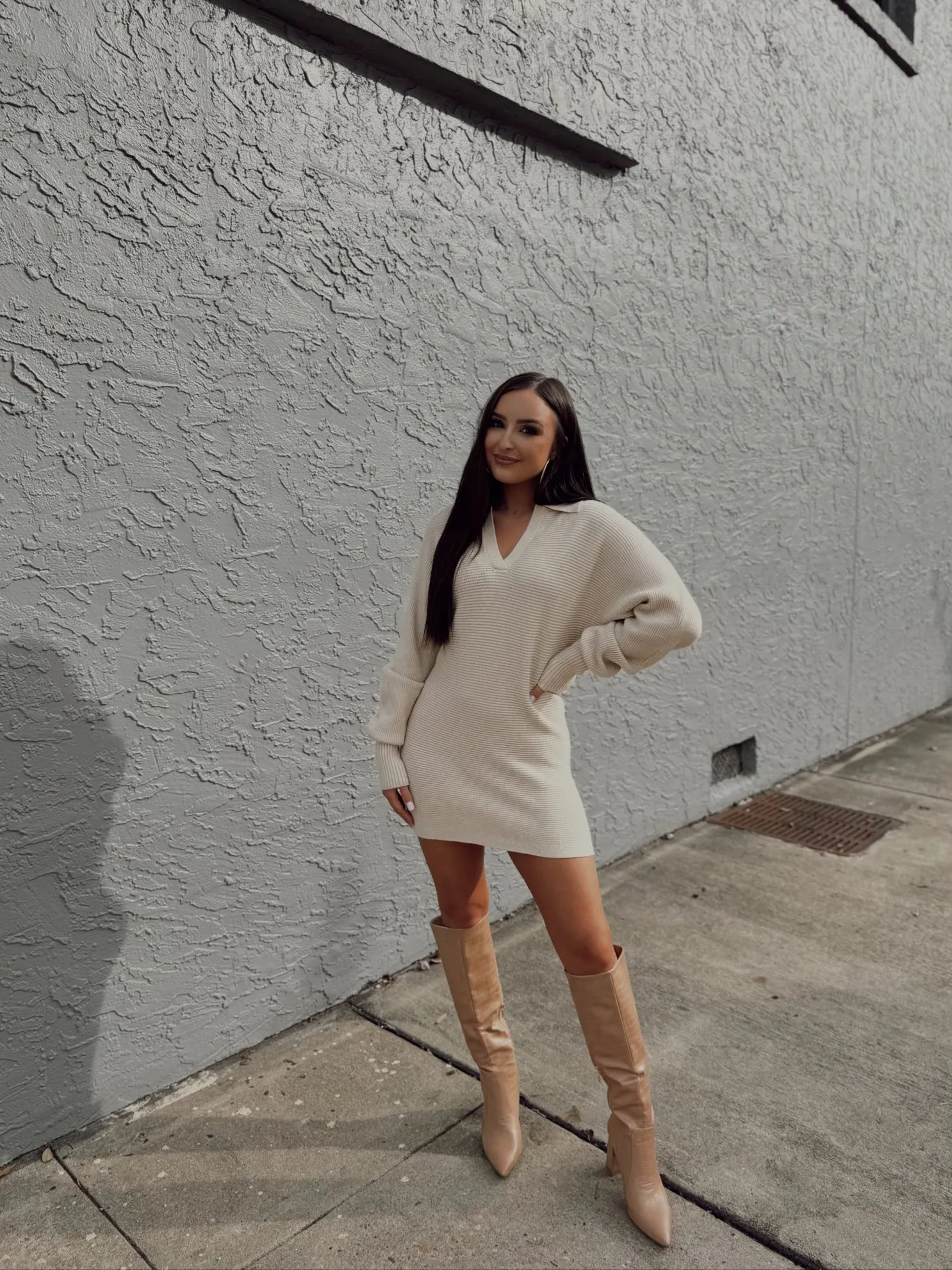 Choose You Textured Sweater Dress - Cream