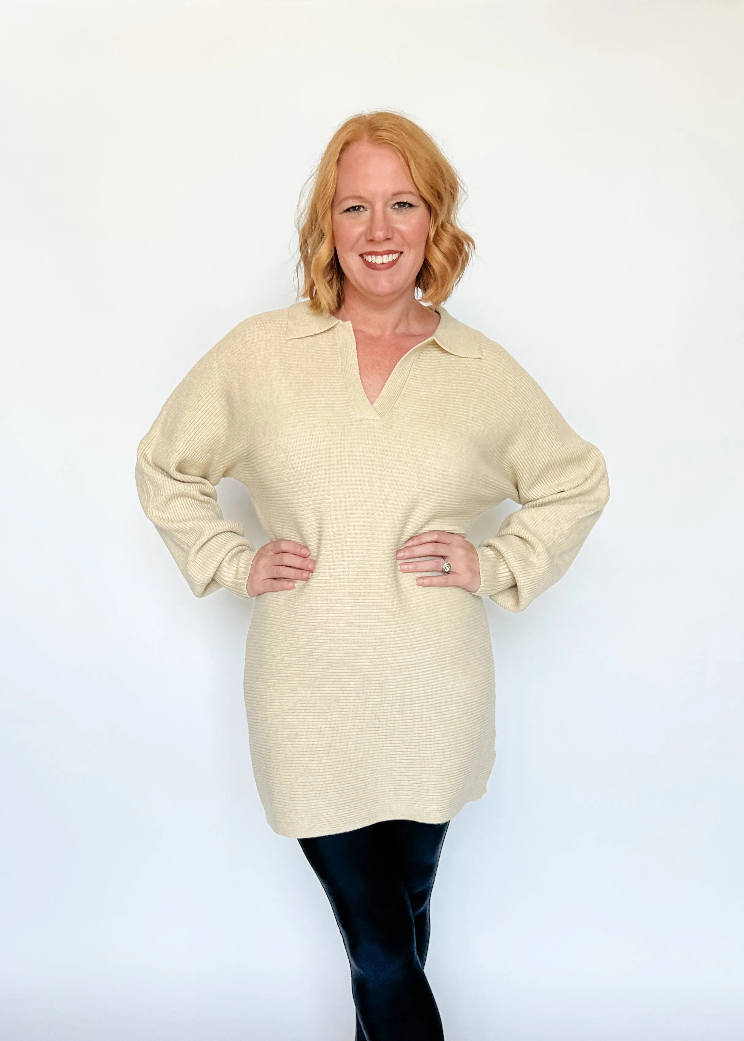 Choose You Textured Sweater Dress - Cream