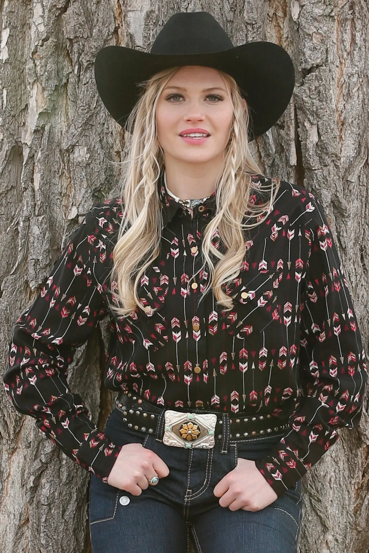 Cinch Ladies Black Rayon Print Western L/S Shirt - CTW7375001 - ON SALE