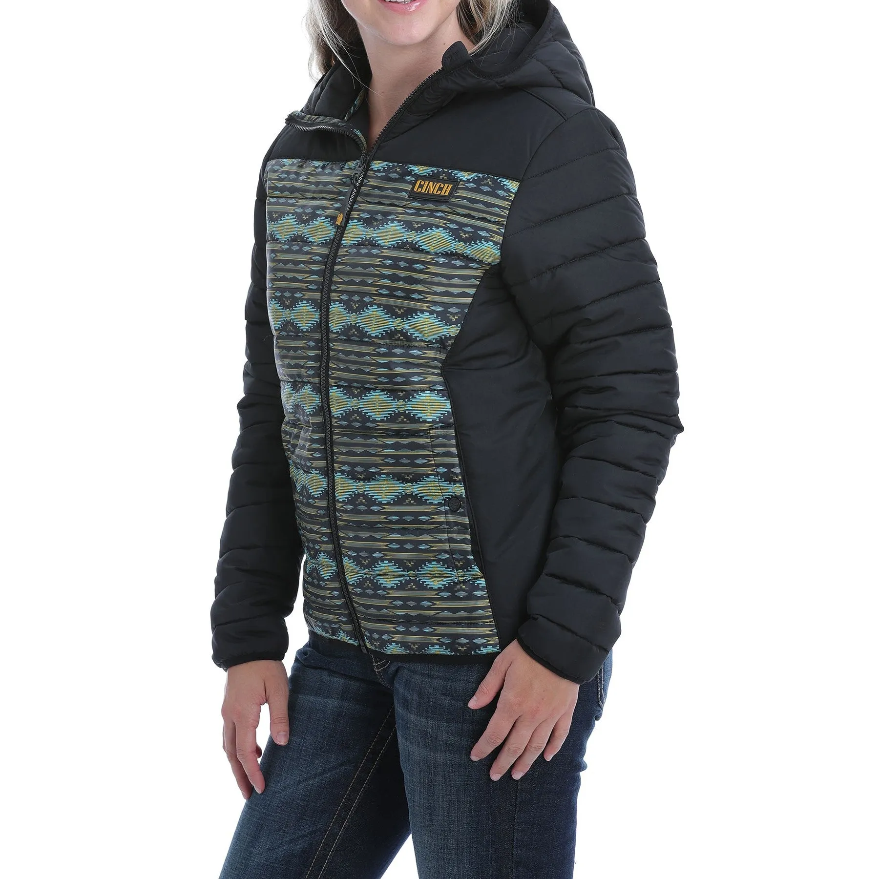 Cinch Ladies  Puffer Black Aztec Hooded Jacket MAJ9852001