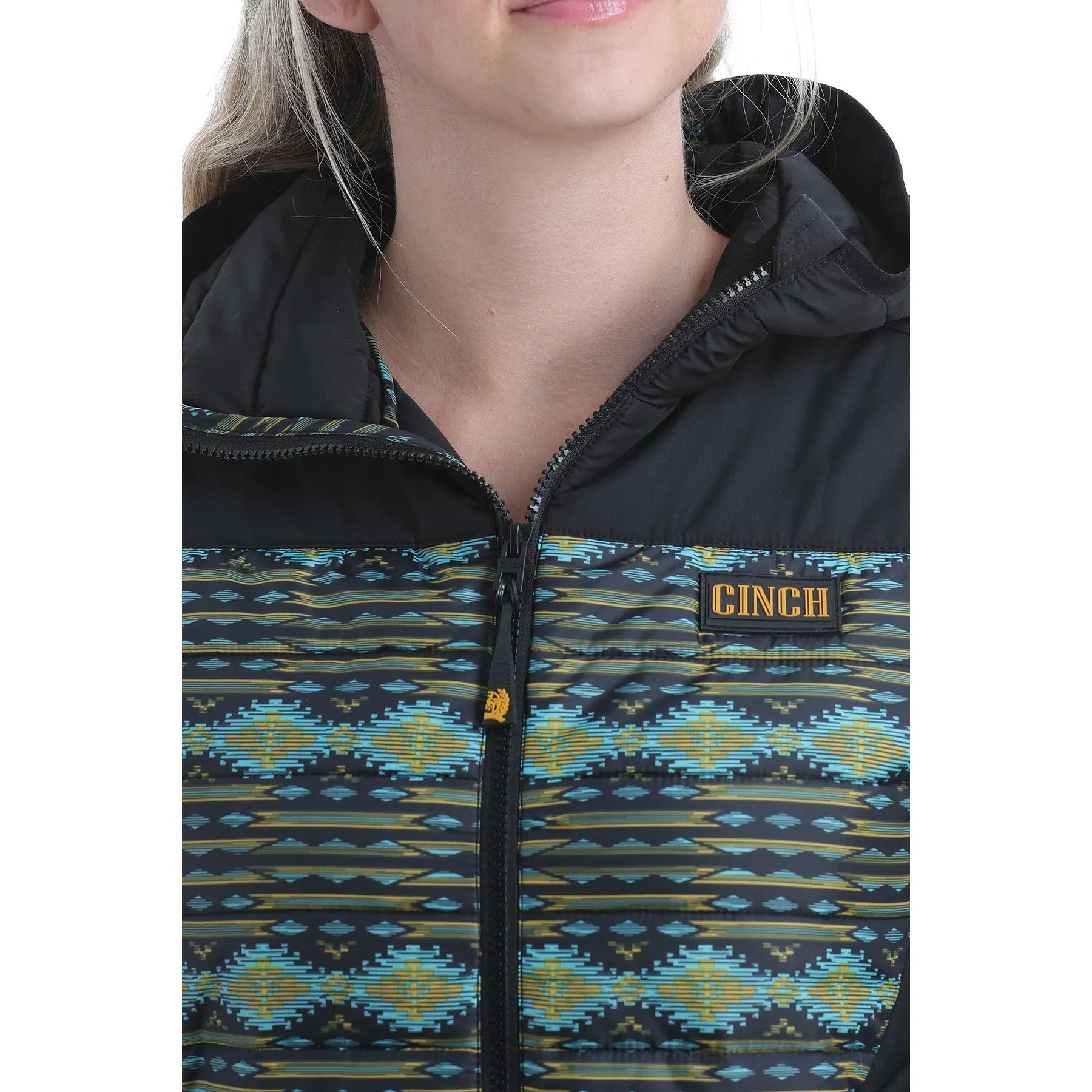 Cinch Ladies  Puffer Black Aztec Hooded Jacket MAJ9852001