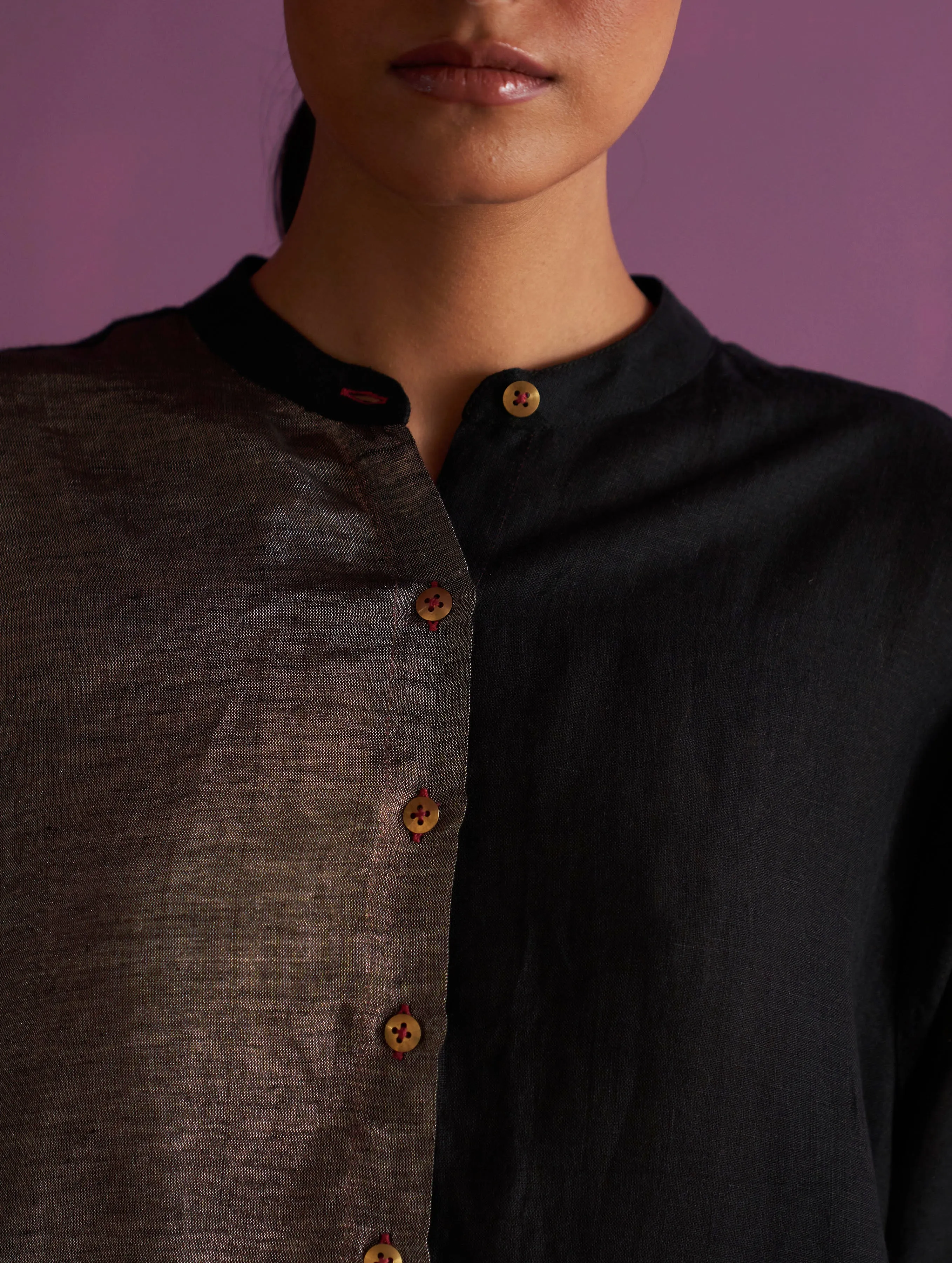 Clara Metallic Shirt Kurta - Black