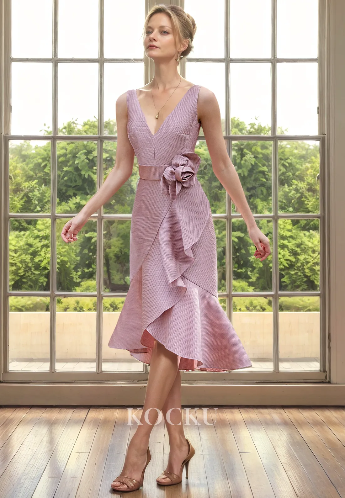 Classic & Timeless A-Line Flower Belt Cocktail Mother of the Bride Dress