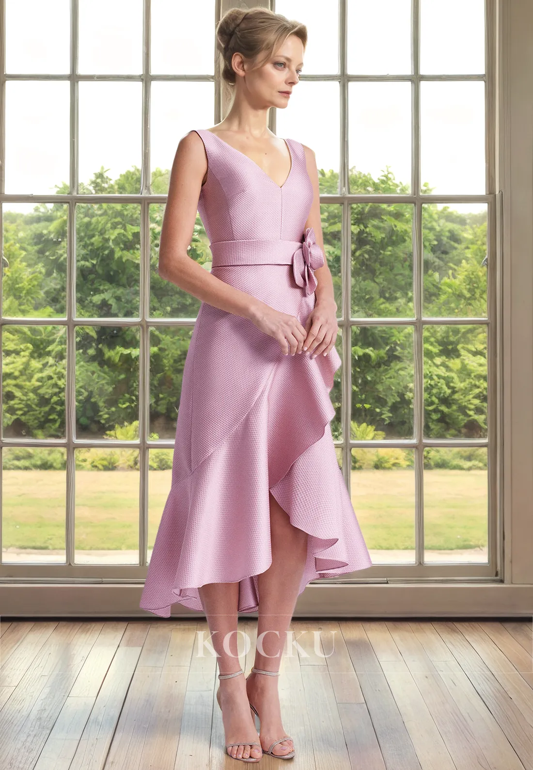 Classic & Timeless A-Line Flower Belt Cocktail Mother of the Bride Dress